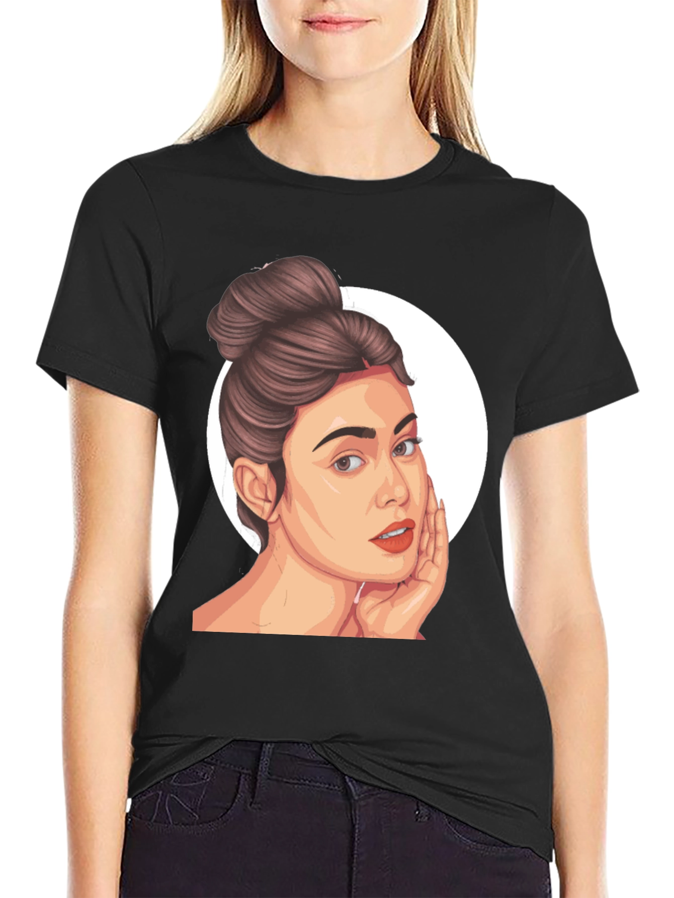 Woman Portrait Graphic Black T-Shirt