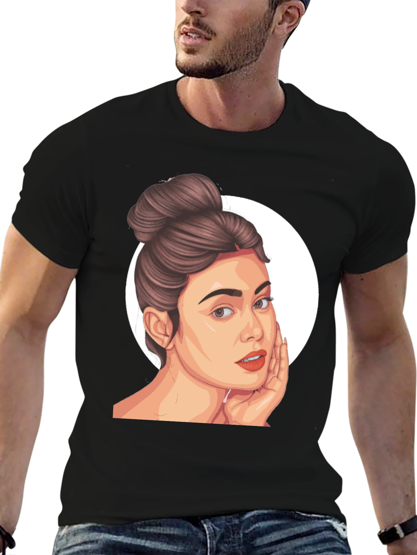 Woman Portrait Graphic Black T-Shirt