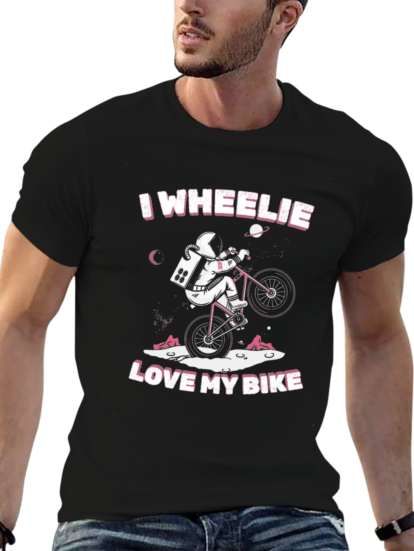 I Wheelie Love My Bike T-Shirt - Astronaut Design