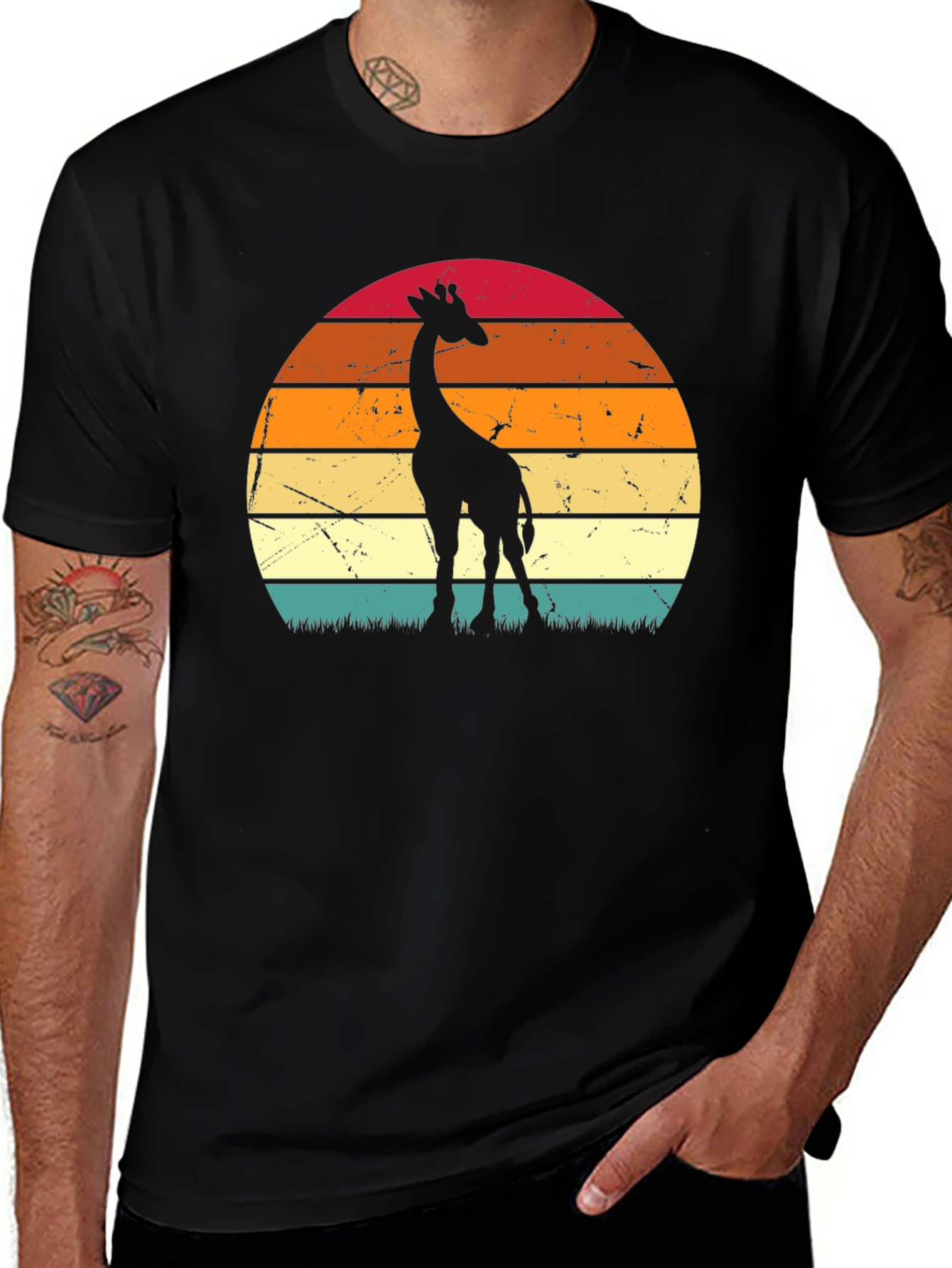 Retro Giraffe Sunset T-Shirt