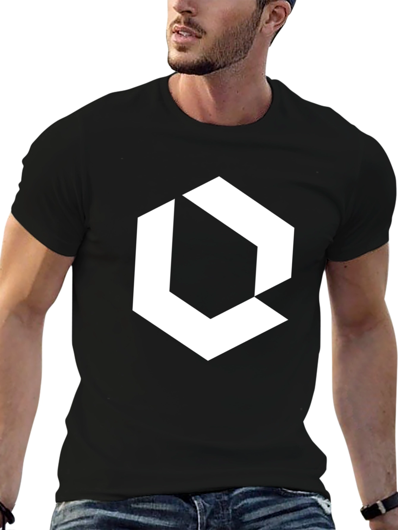 Geometric Graphic Print Black T-Shirt