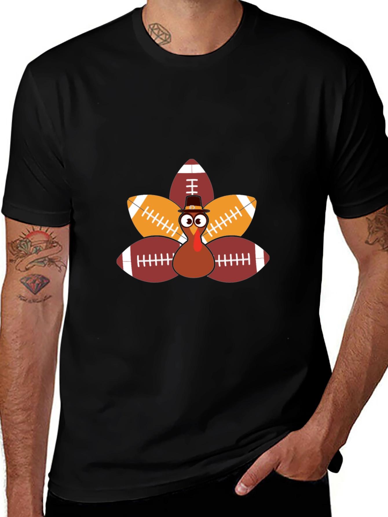 Thanksgiving Football Turkey Mens Black T-Shirt