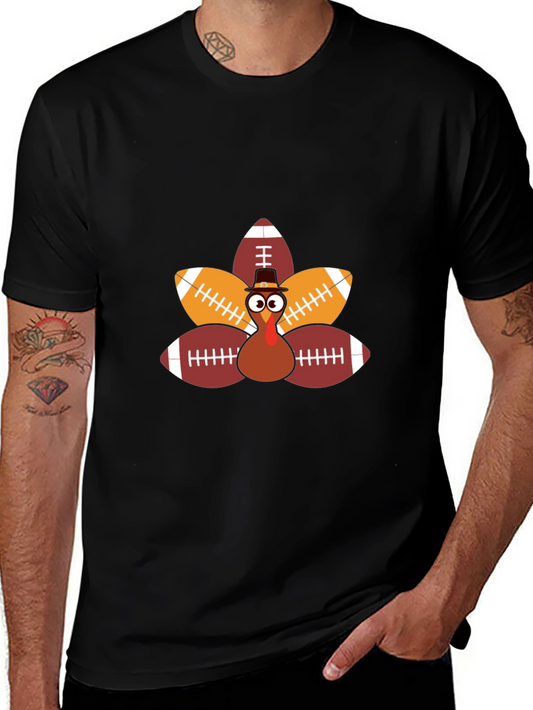 Thanksgiving Football Turkey Mens Black T-Shirt