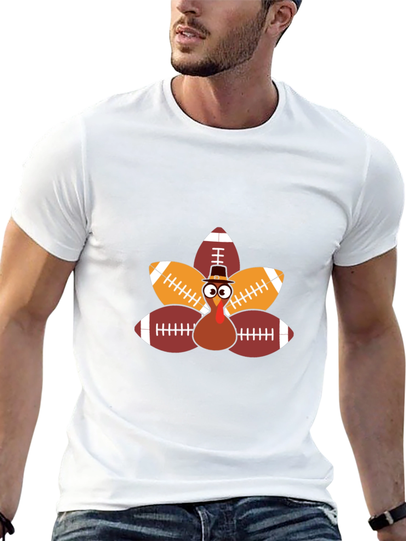 Thanksgiving Football Turkey Mens Black T-Shirt
