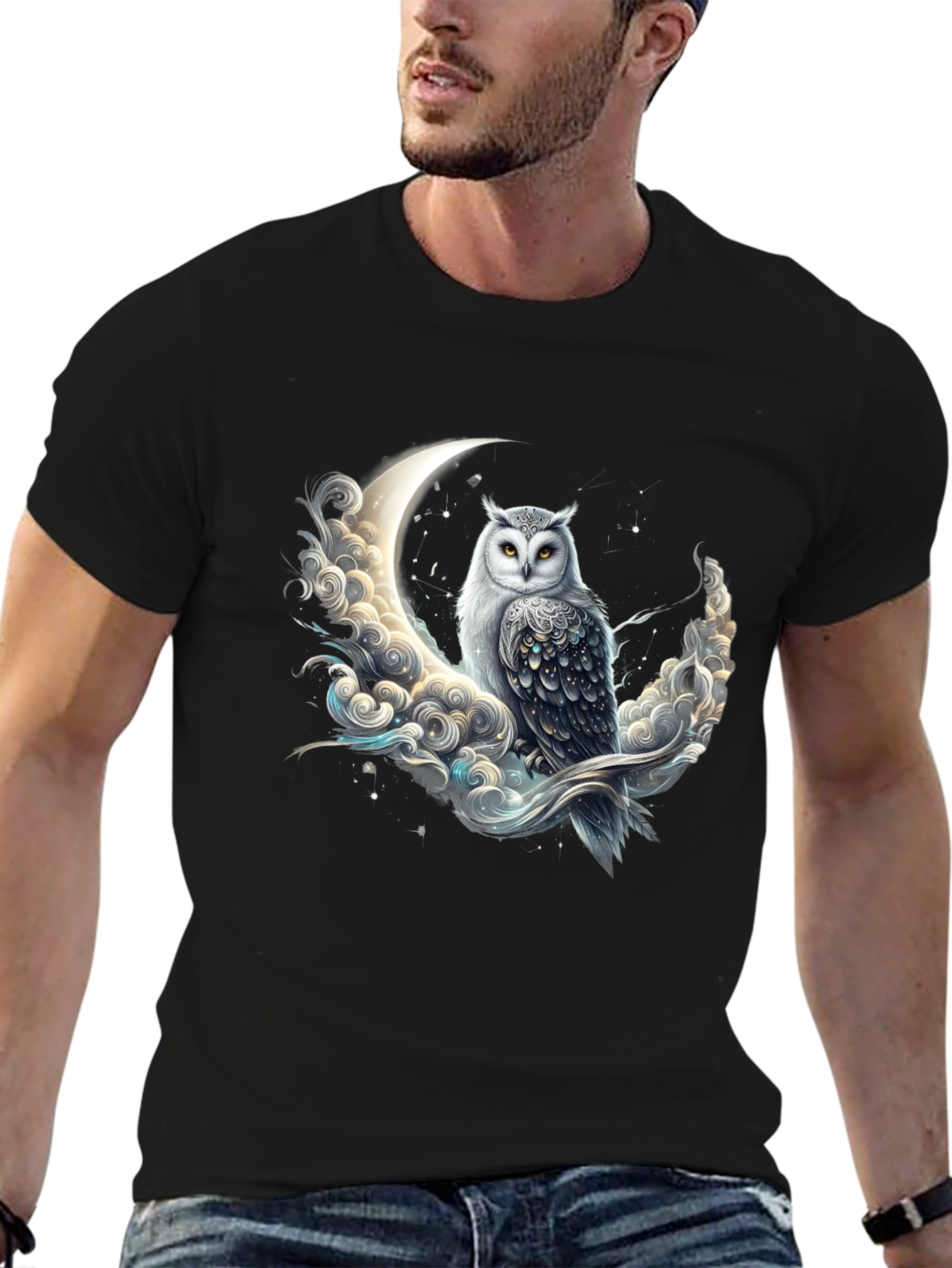 Owl on Moon Graphic Tee - Unique Design