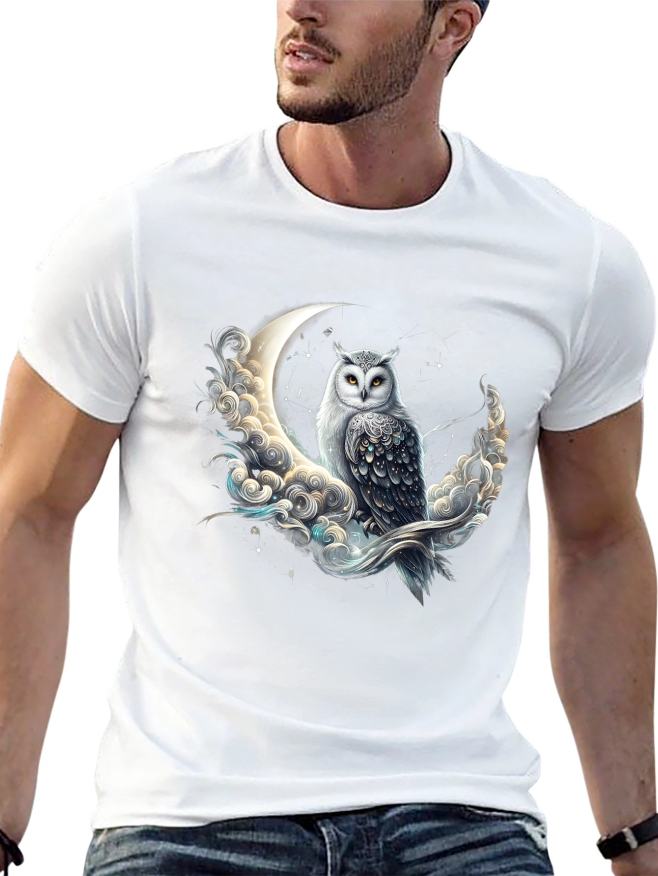 Owl on Moon Graphic Tee - Unique Design
