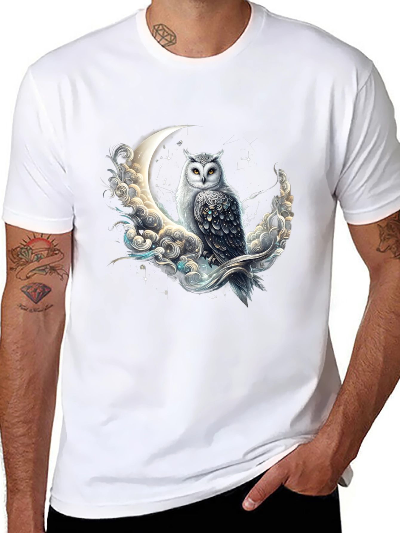 Owl on Moon Graphic Tee - Unique Design