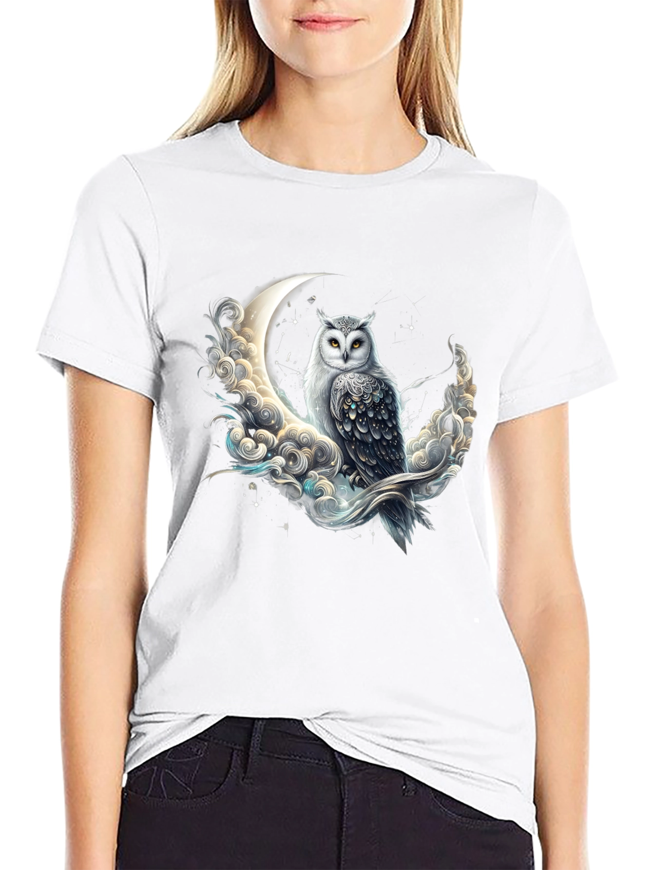 Owl on Moon Graphic Tee - Unique Design