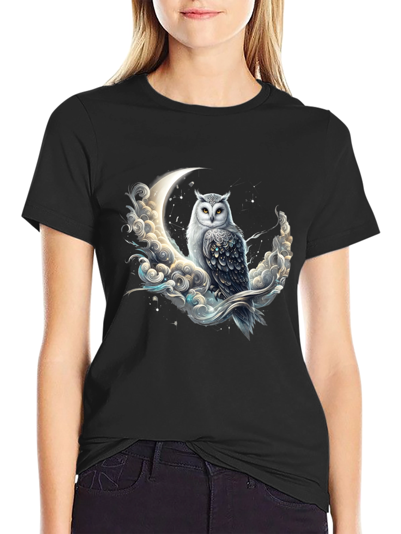 Owl on Moon Graphic Tee - Unique Design