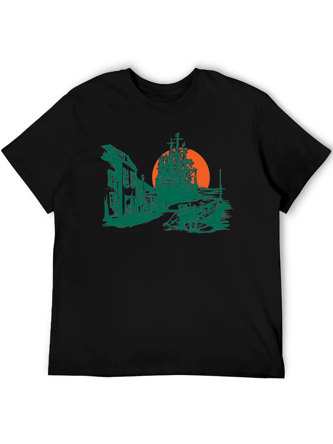 Pirate Ship Graphic T-Shirt - Black Cotton Tee