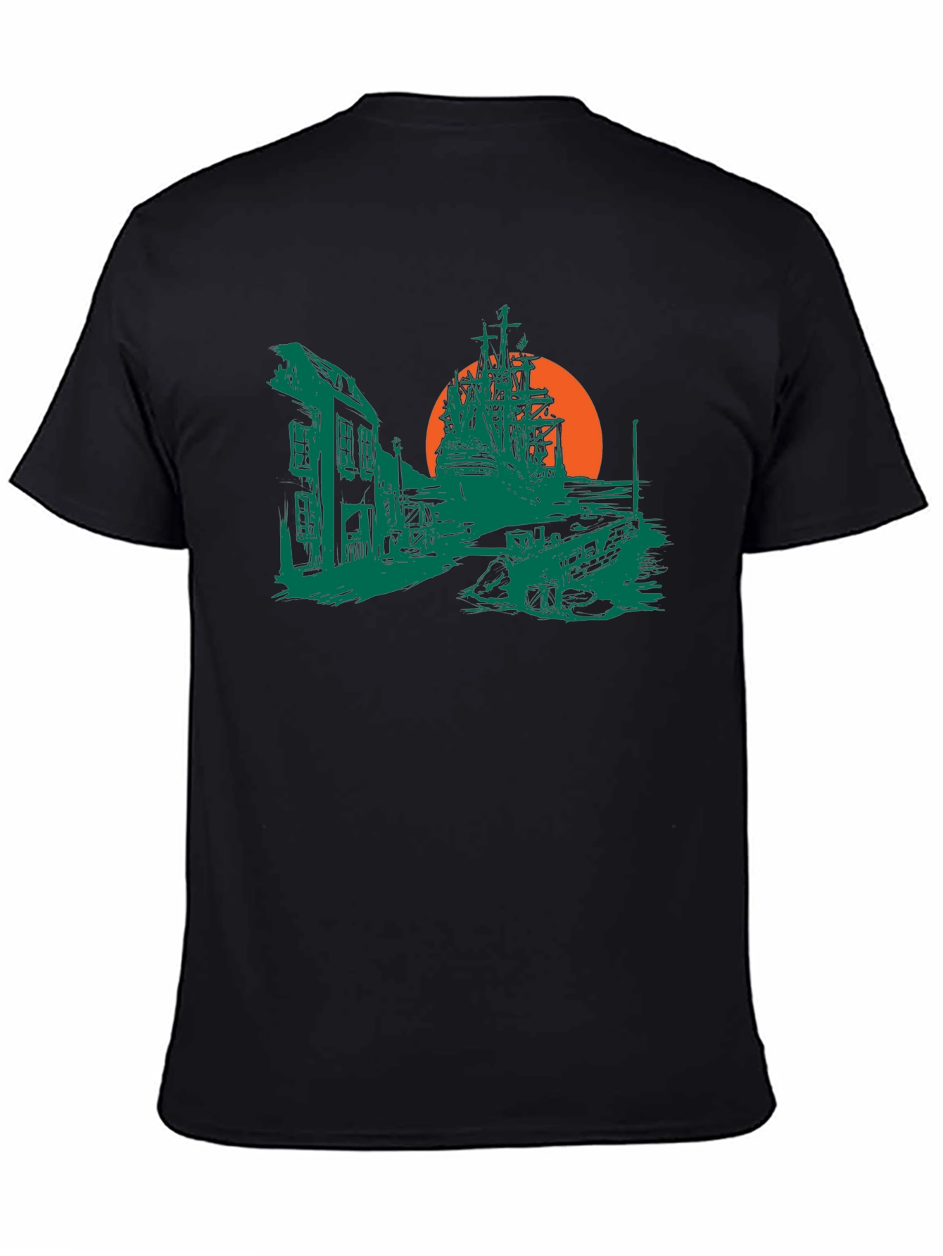 Pirate Ship Graphic T-Shirt - Black Cotton Tee