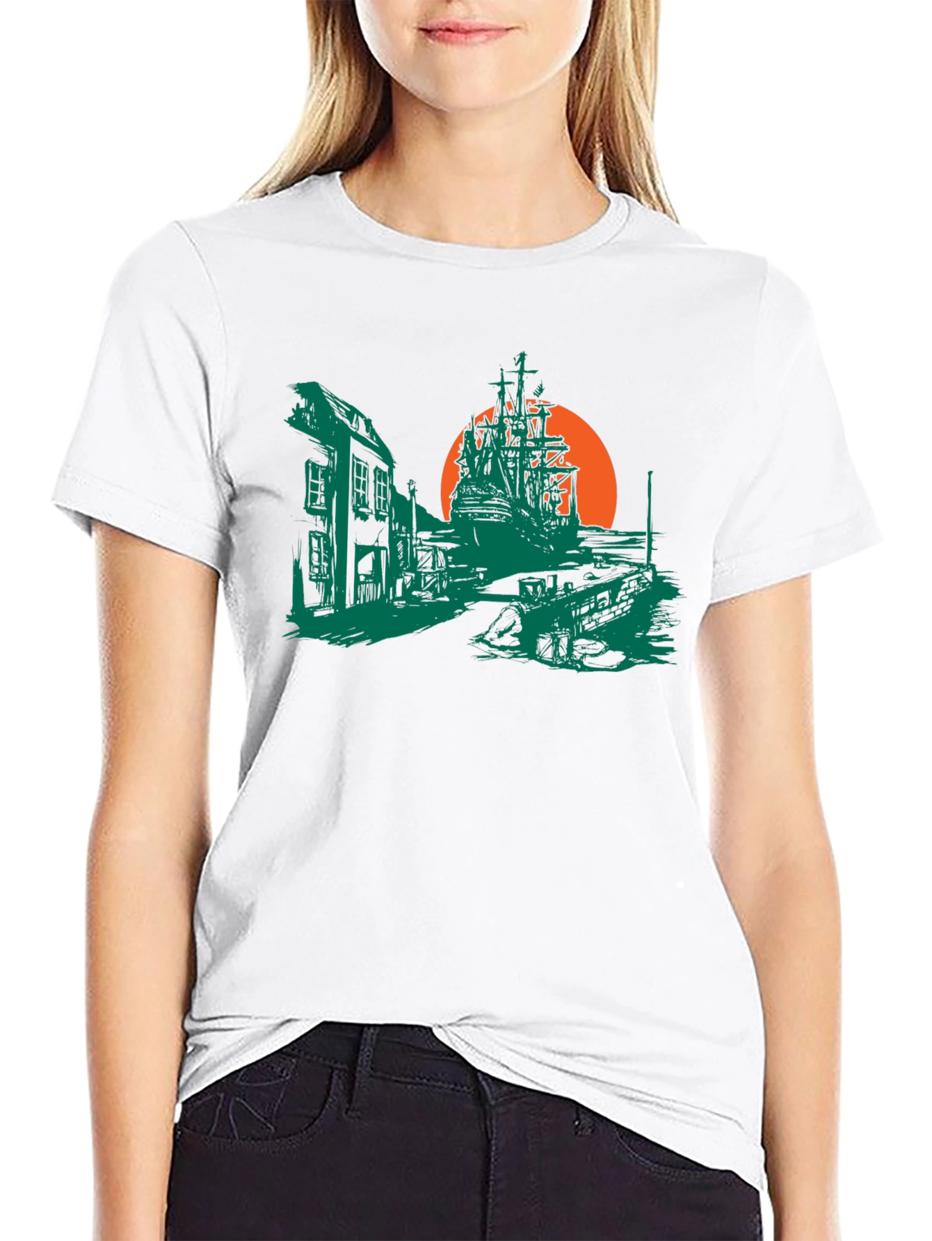 Pirate Ship Graphic T-Shirt - Black Cotton Tee