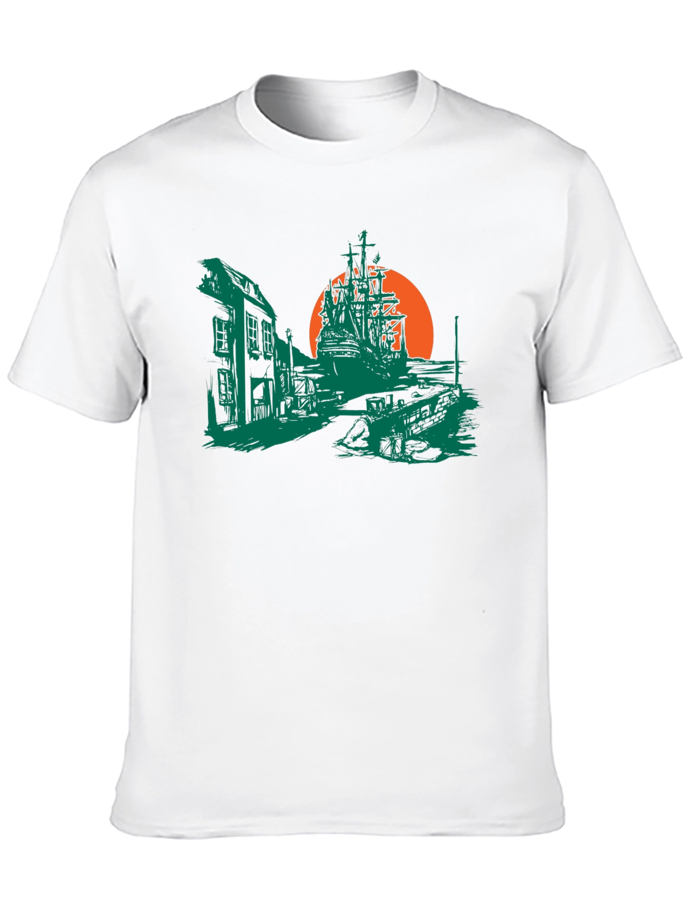 Pirate Ship Graphic T-Shirt - Black Cotton Tee