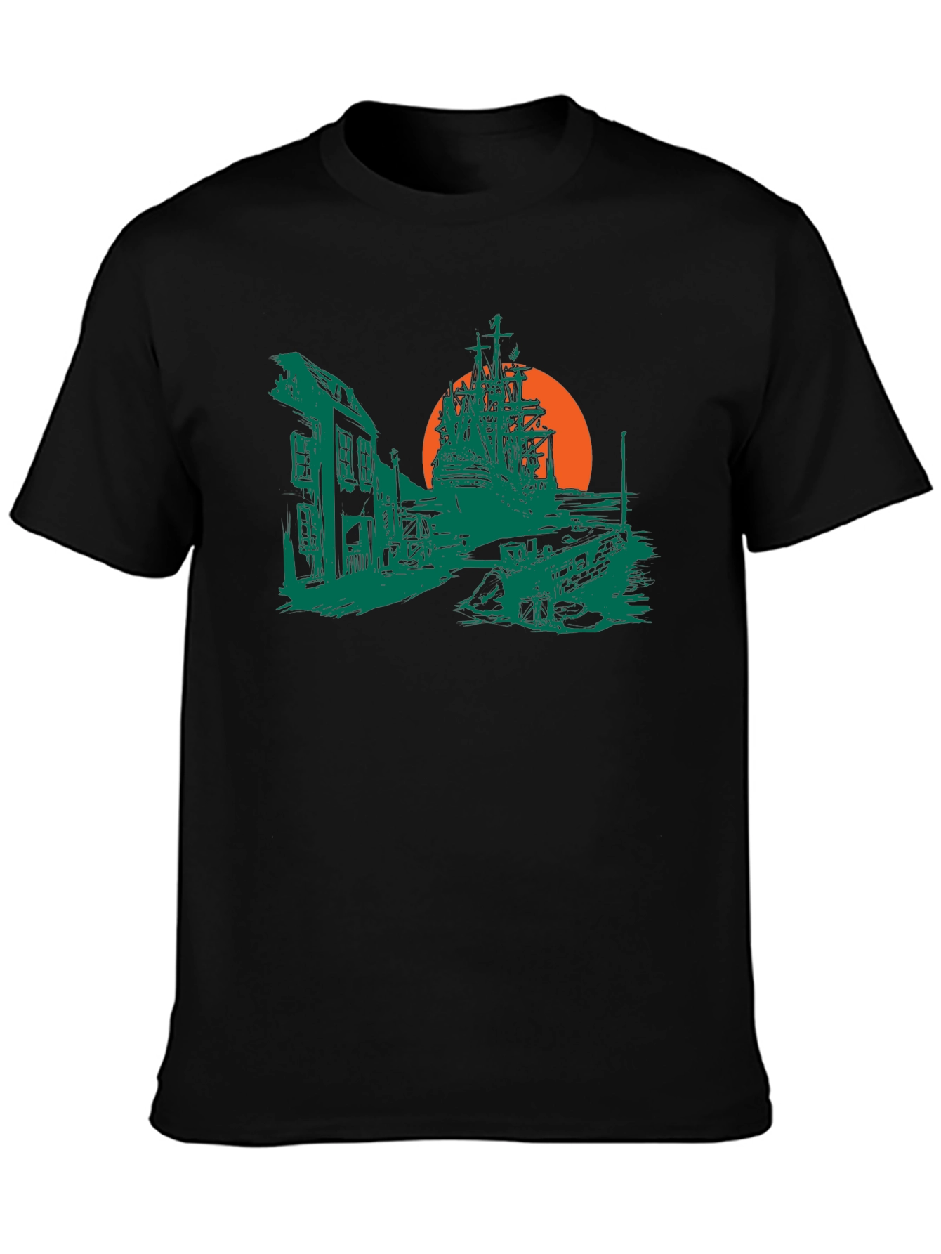 Pirate Ship Graphic T-Shirt - Black Cotton Tee