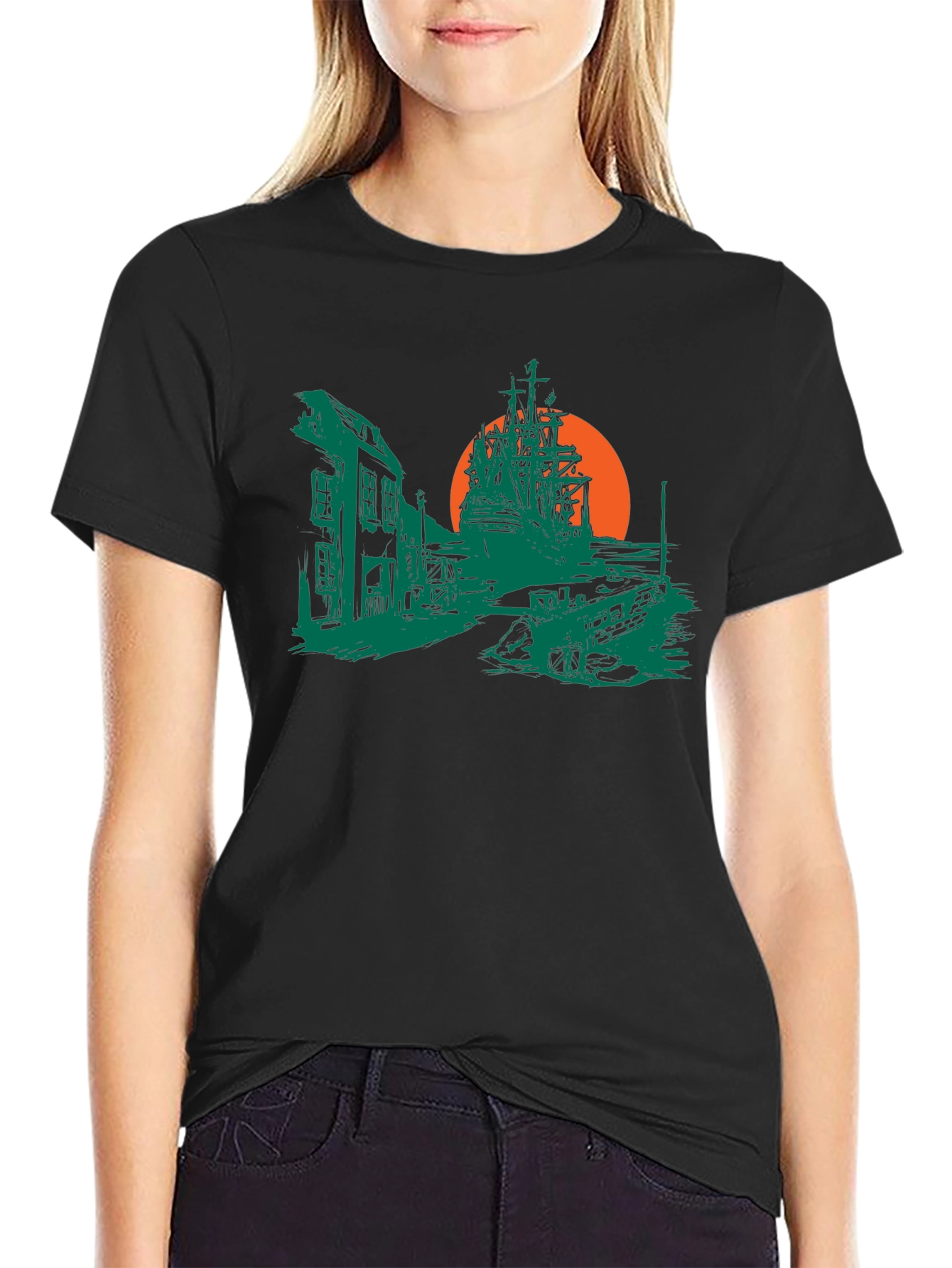 Pirate Ship Graphic T-Shirt - Black Cotton Tee