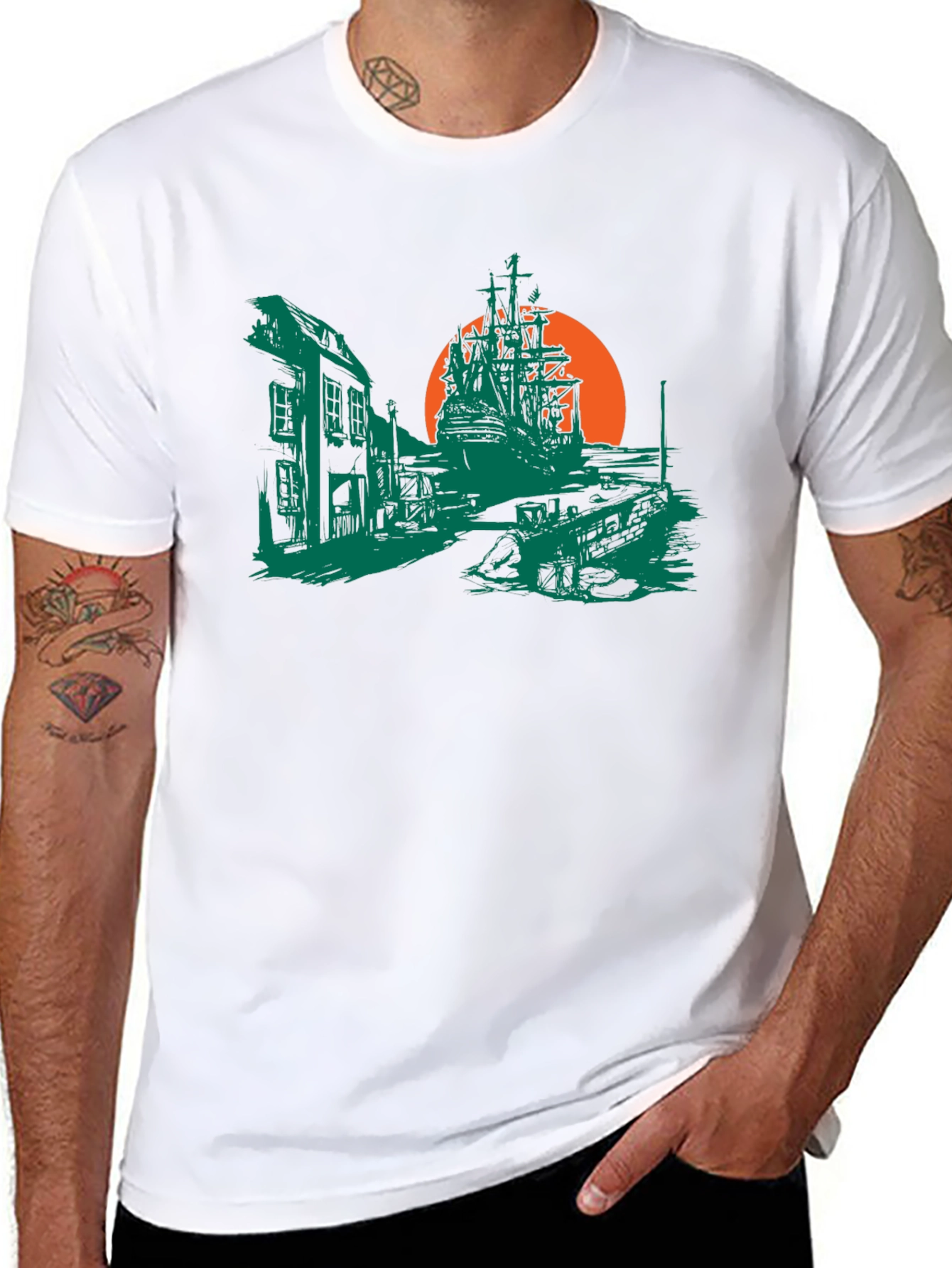 Pirate Ship Graphic T-Shirt - Black Cotton Tee