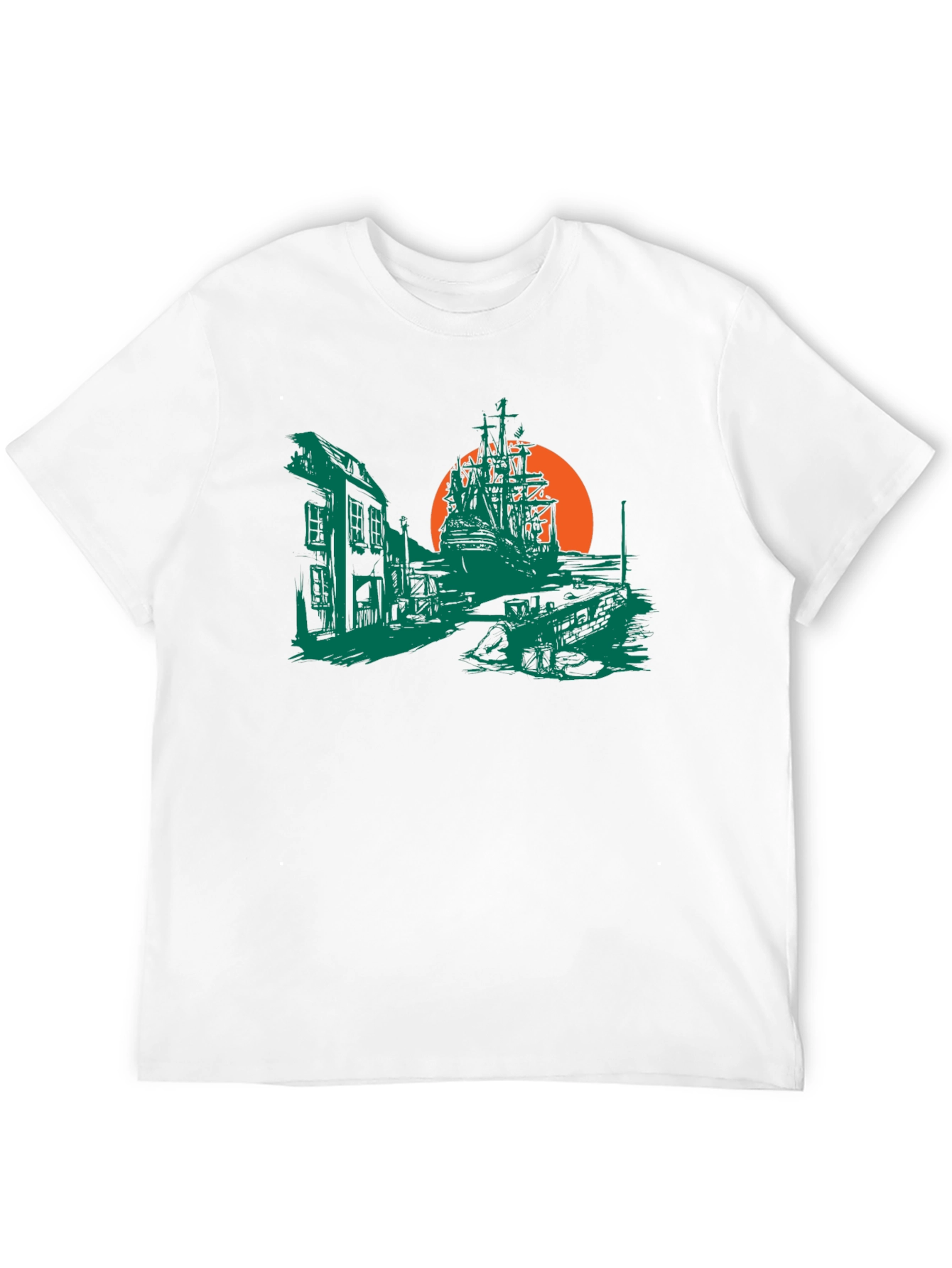 Pirate Ship Graphic T-Shirt - Black Cotton Tee