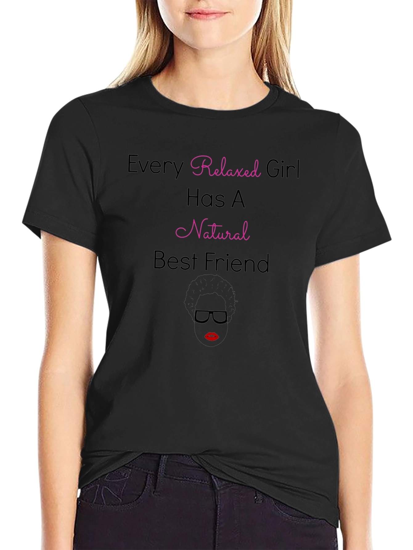 Relaxed Girl Natural Best Friend Black T-Shirt