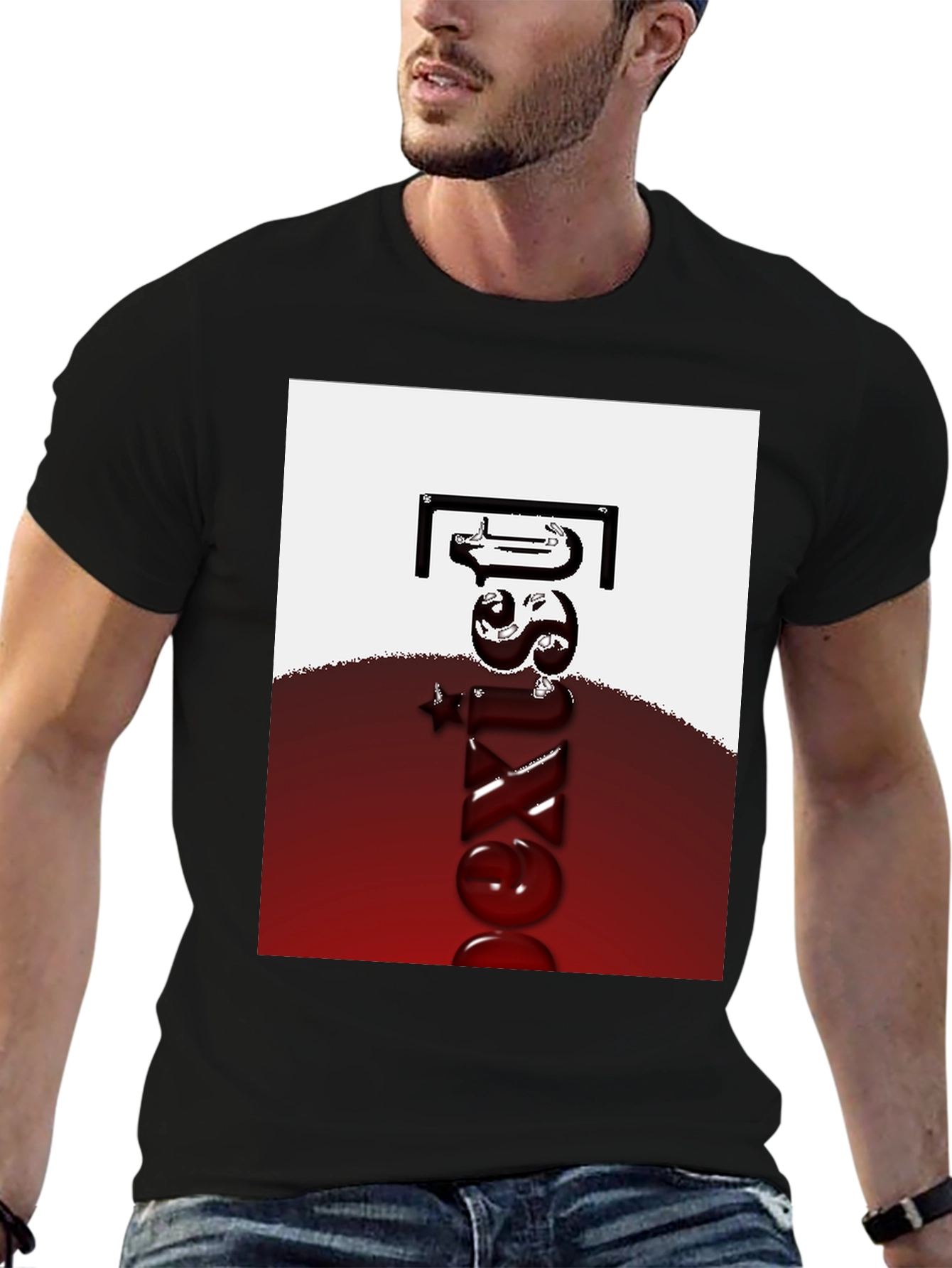 Abstract Graphic Tee - Mens Black Casual Shirt