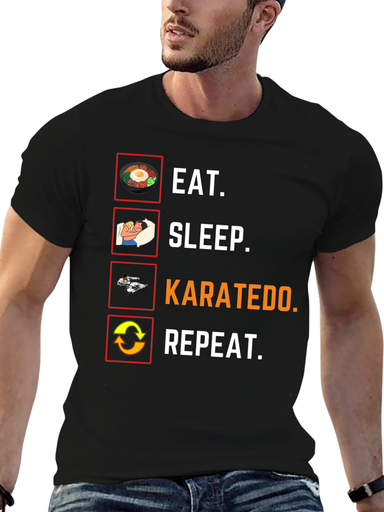 Eat Sleep Karatedo Repeat Black T-Shirt