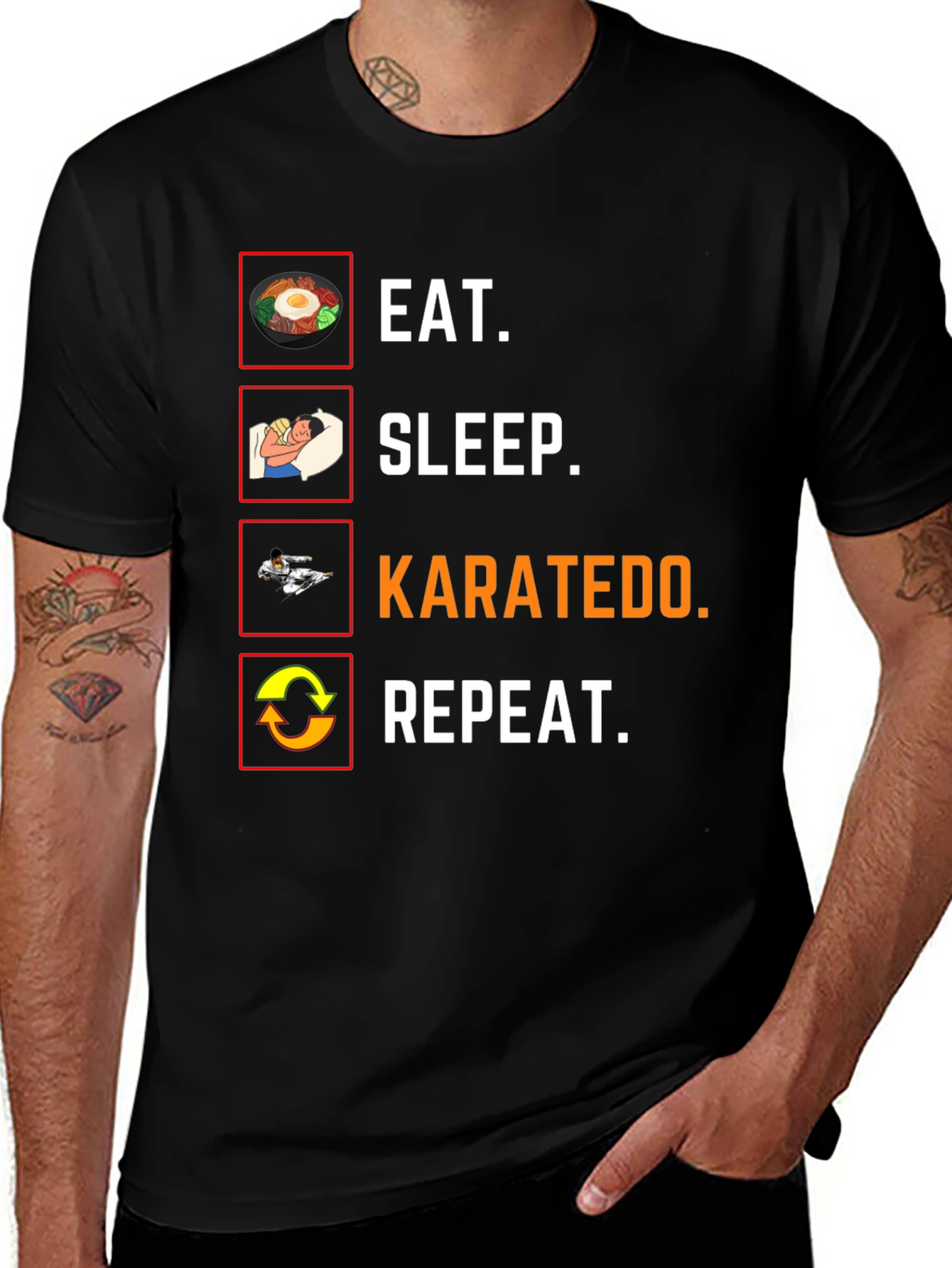 Eat Sleep Karatedo Repeat Black T-Shirt