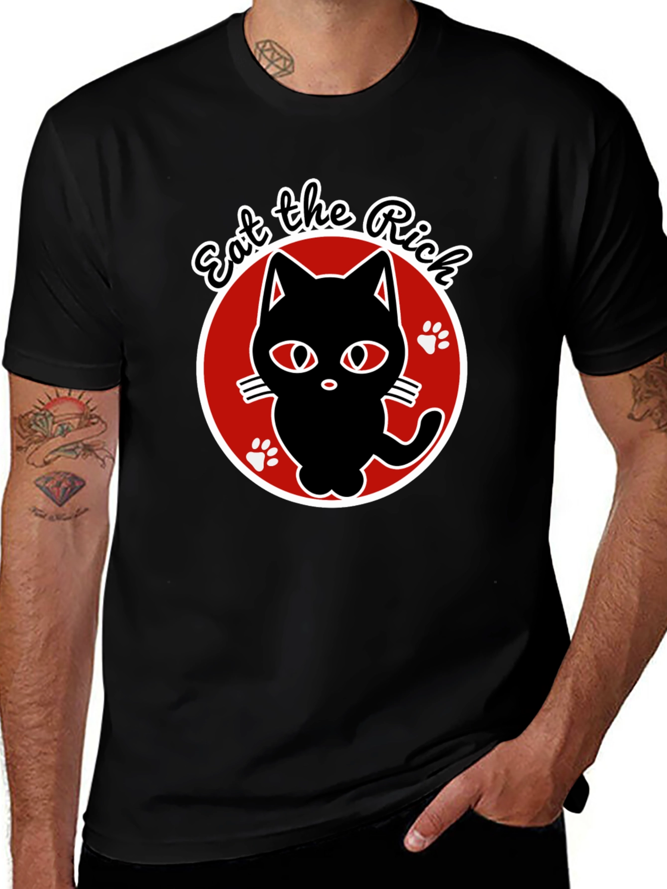 Eat the Rich Black Cat Graphic T-Shirt