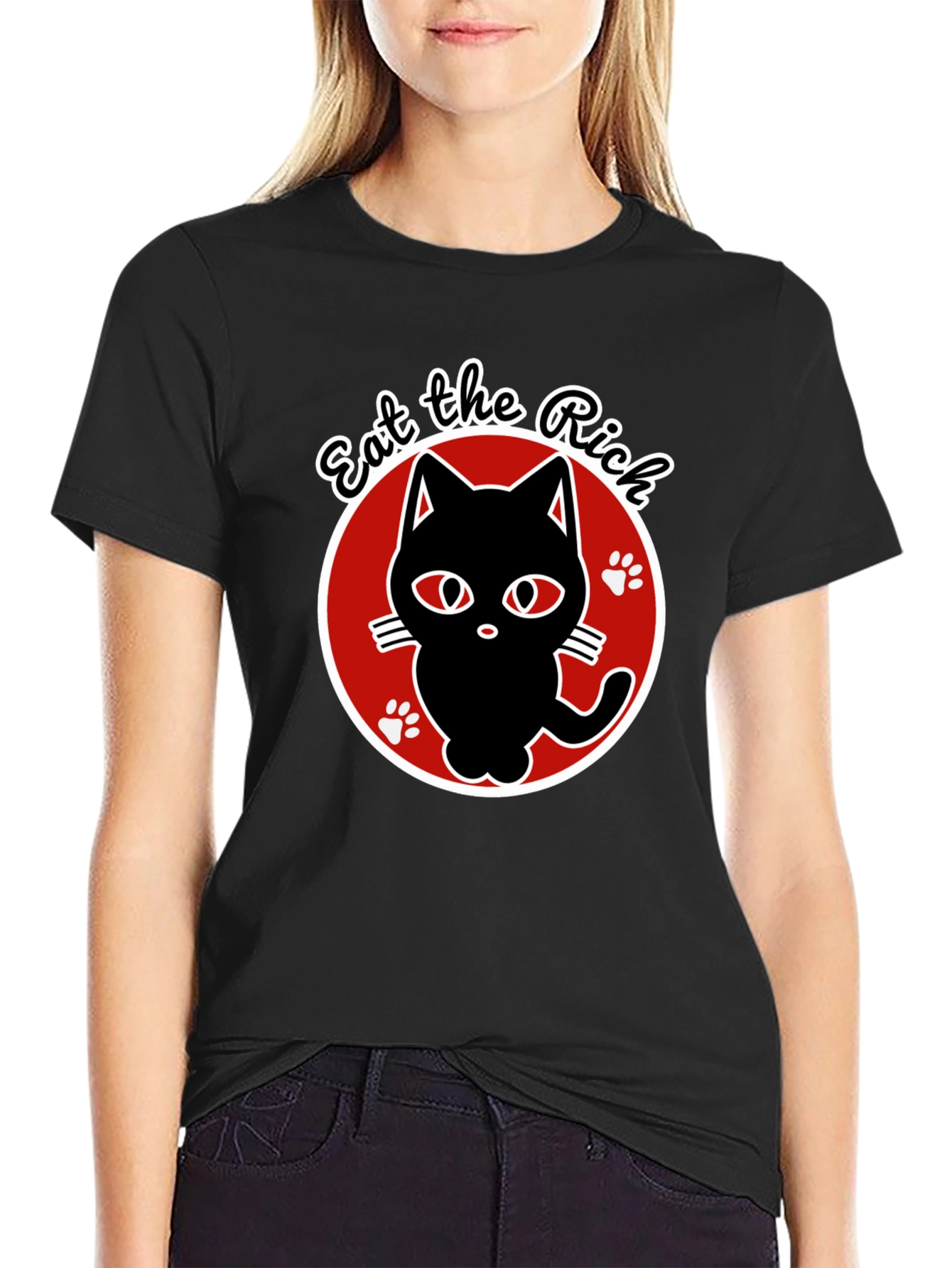 Eat the Rich Black Cat Graphic T-Shirt