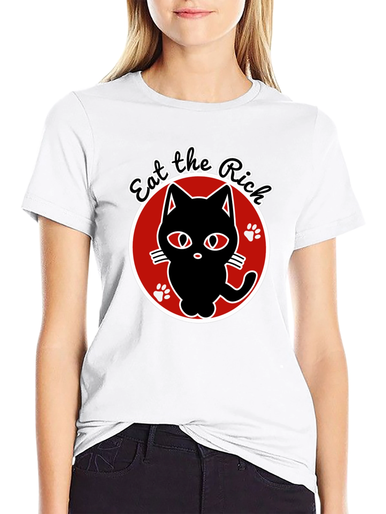 Eat the Rich Black Cat Graphic T-Shirt