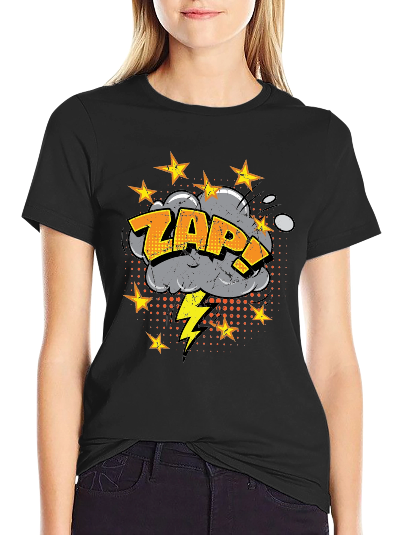 ZAP! Comic Style Graphic Print Black T-Shirt