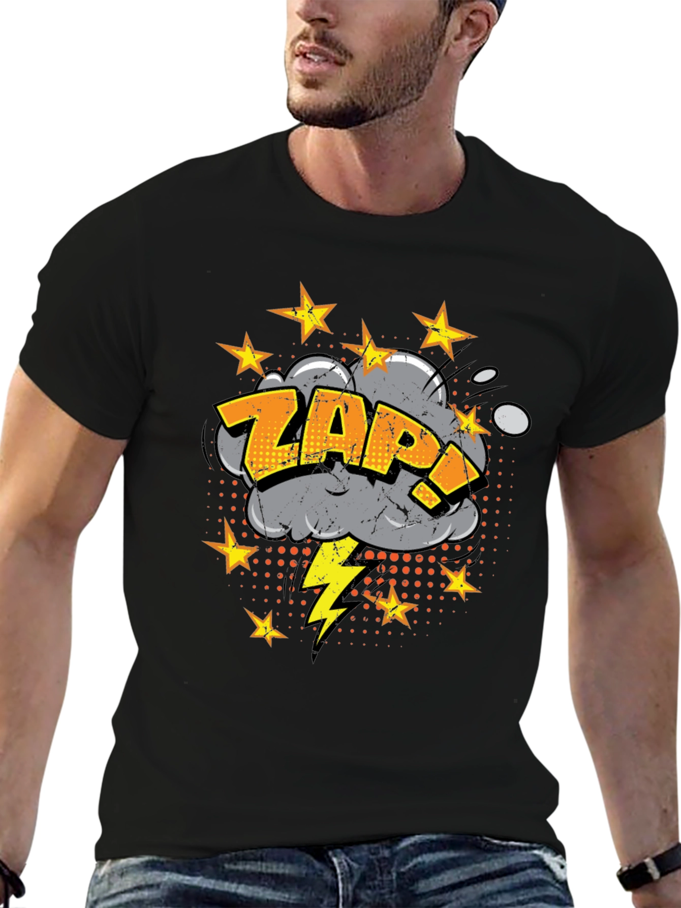 ZAP! Comic Style Graphic Print Black T-Shirt