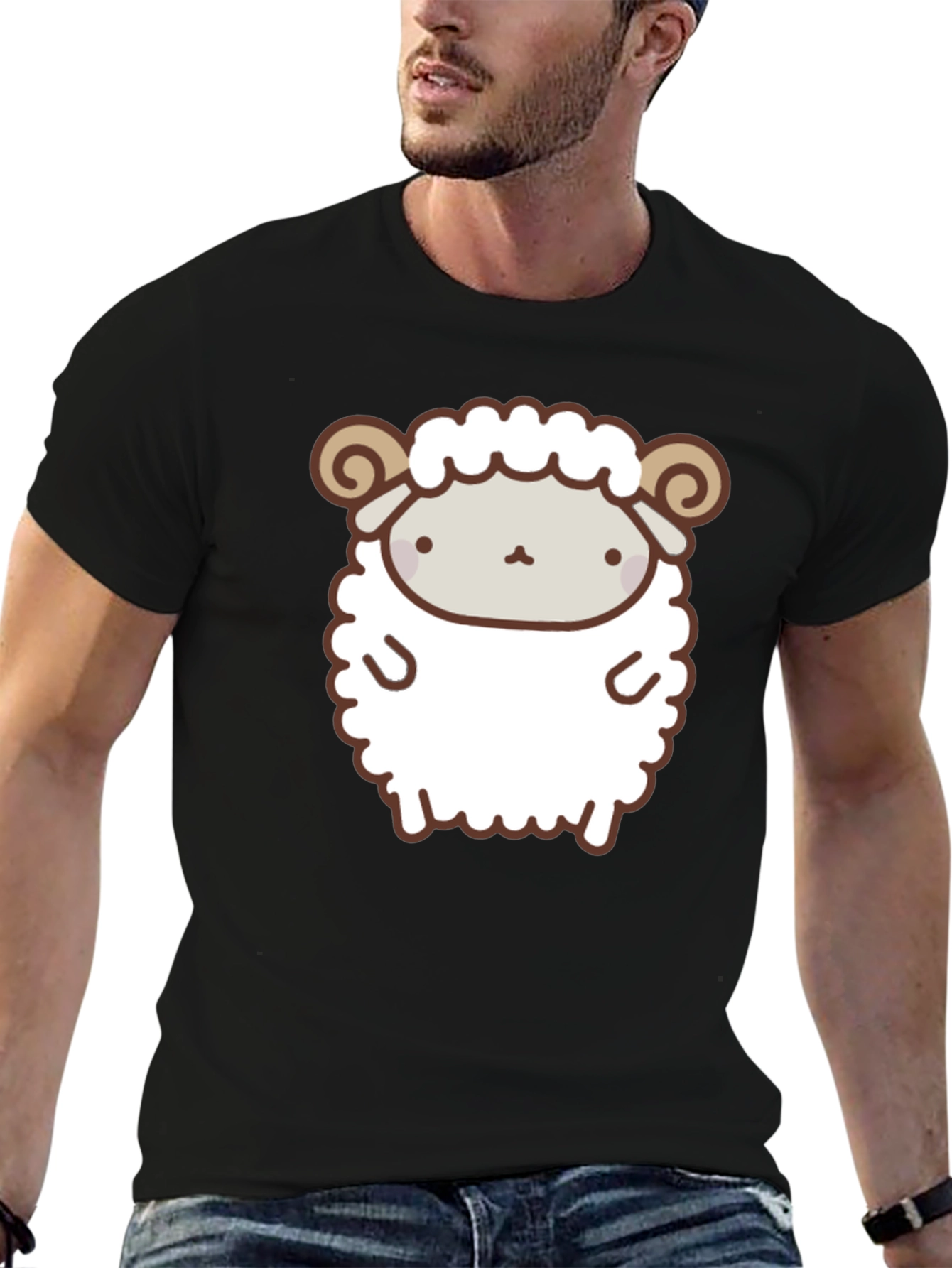 Cute Sheep Graphic Tee - Black Cotton T-Shirt