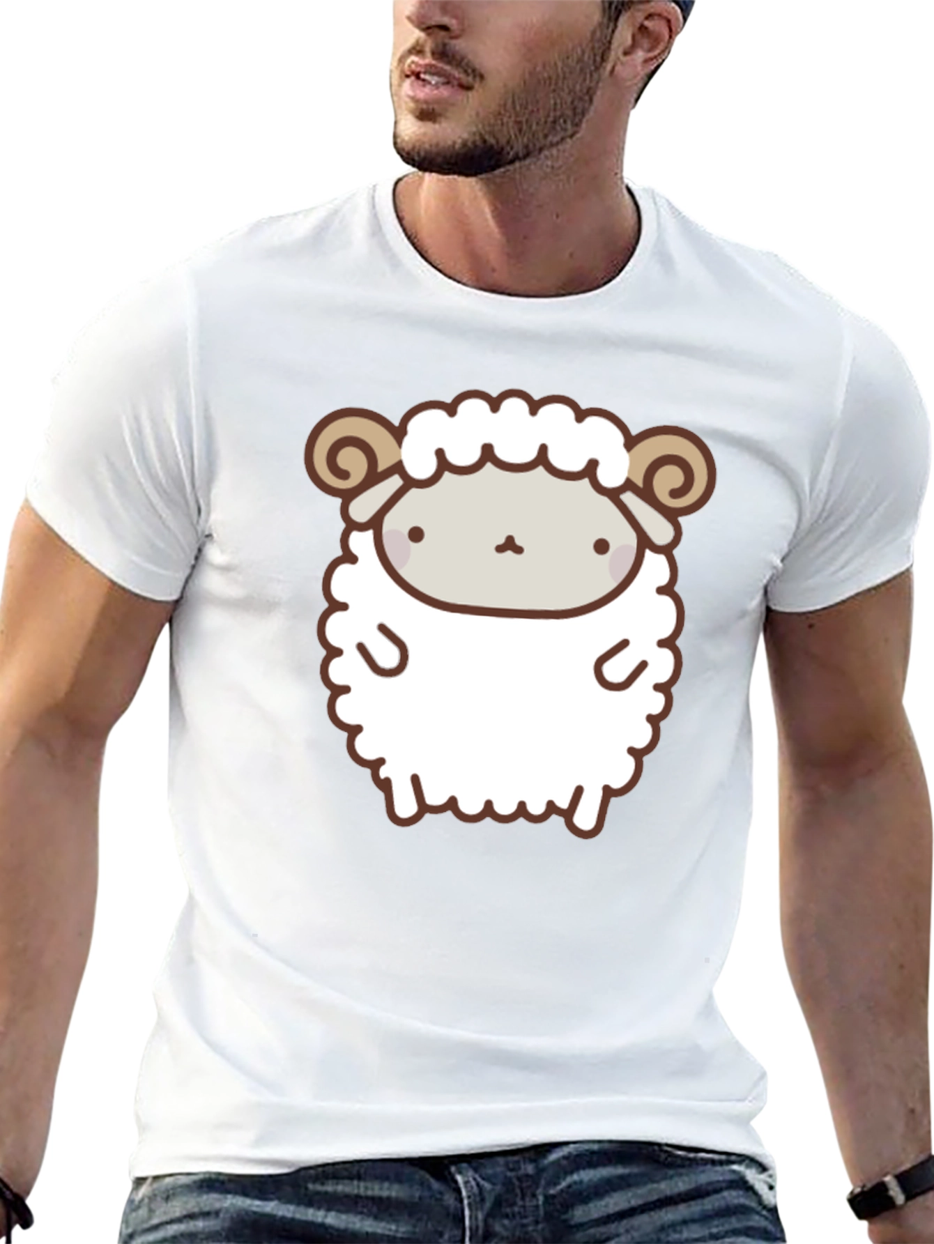 Cute Sheep Graphic Tee - Black Cotton T-Shirt