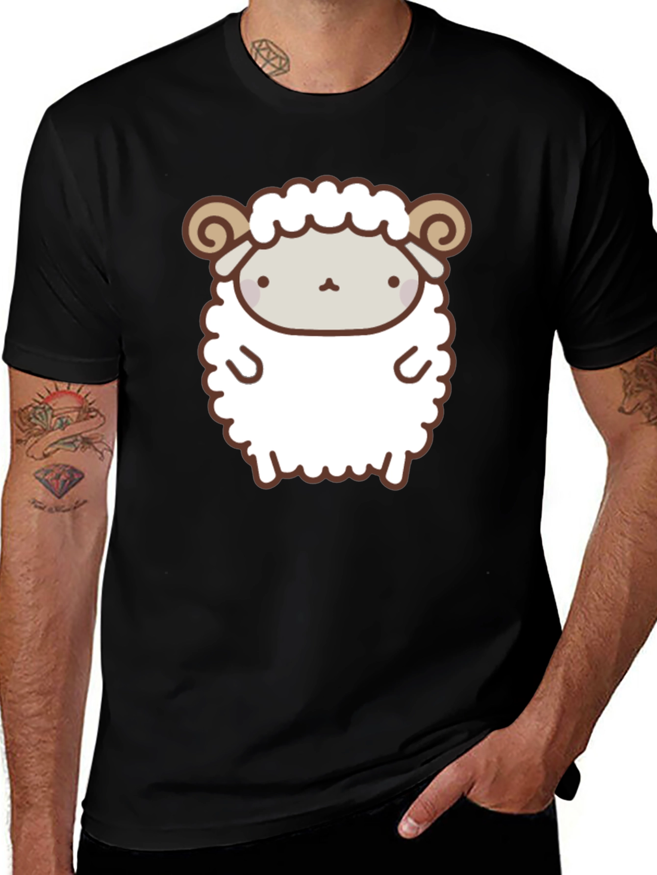 Cute Sheep Graphic Tee - Black Cotton T-Shirt