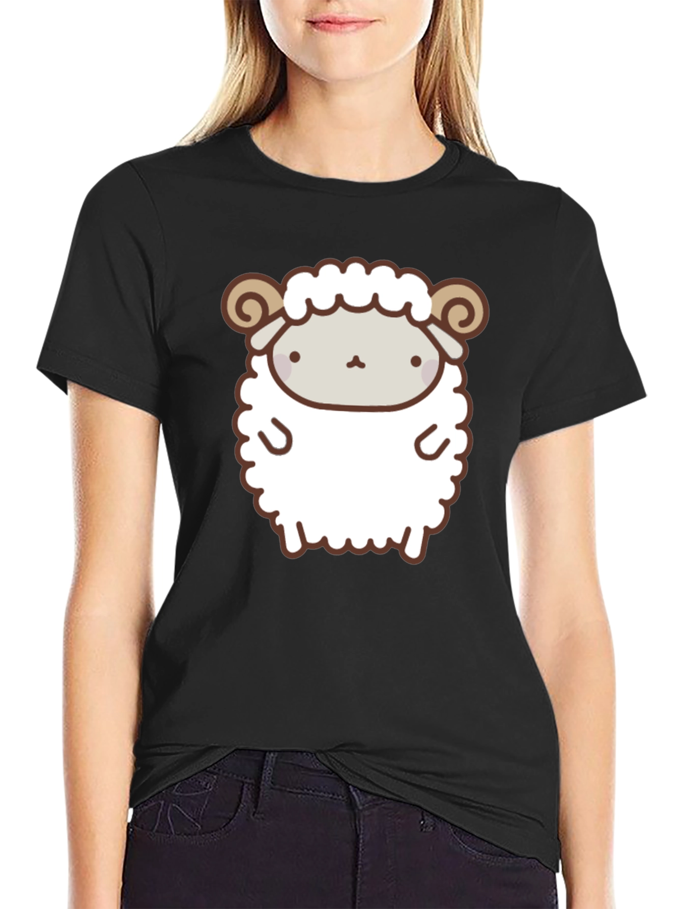 Cute Sheep Graphic Tee - Black Cotton T-Shirt