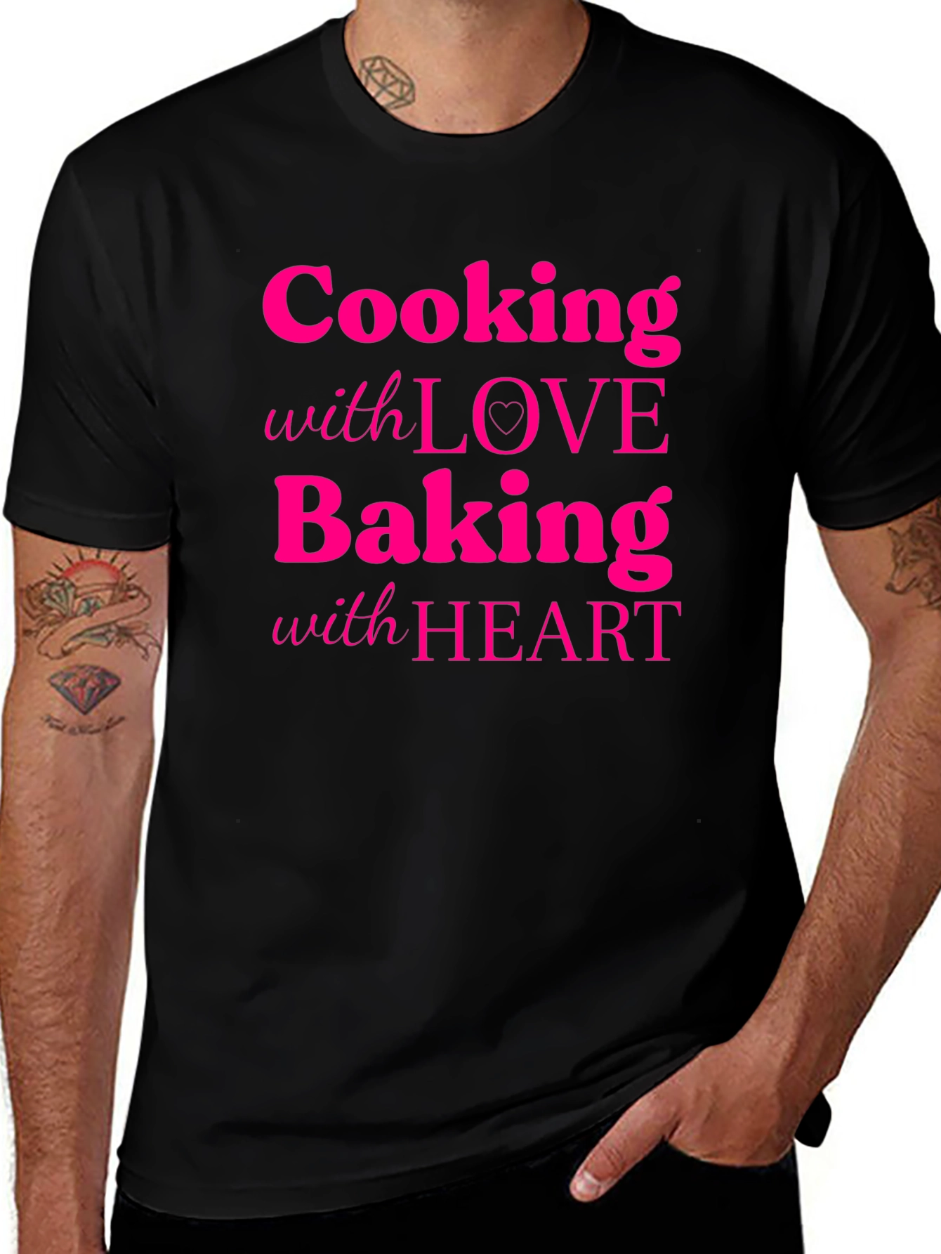 Cooking with Love Baking with Heart Black T-Shirt