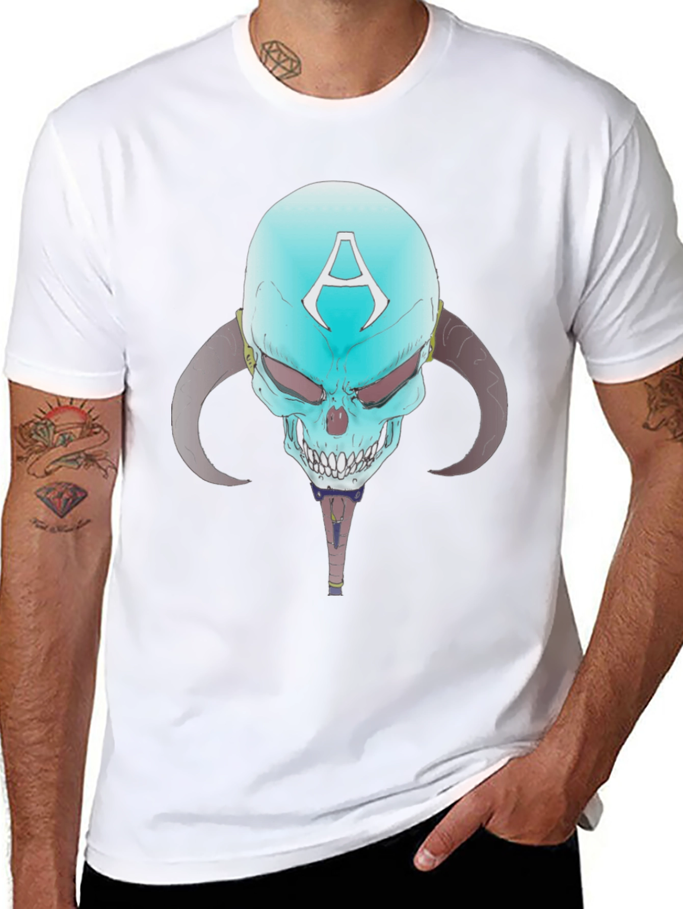 Skull with Horns Graphic Tee - Edgy Design