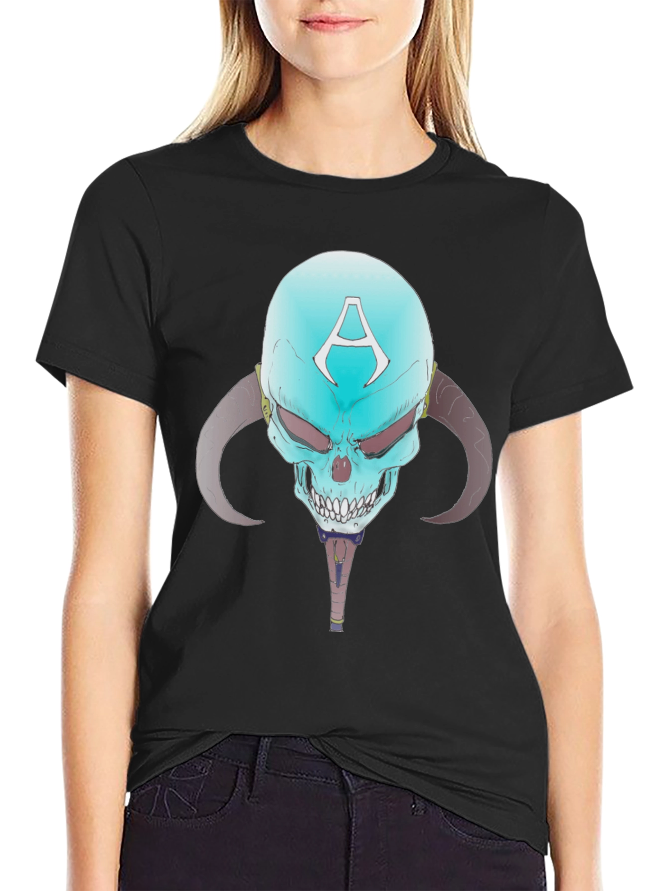 Skull with Horns Graphic Tee - Edgy Design