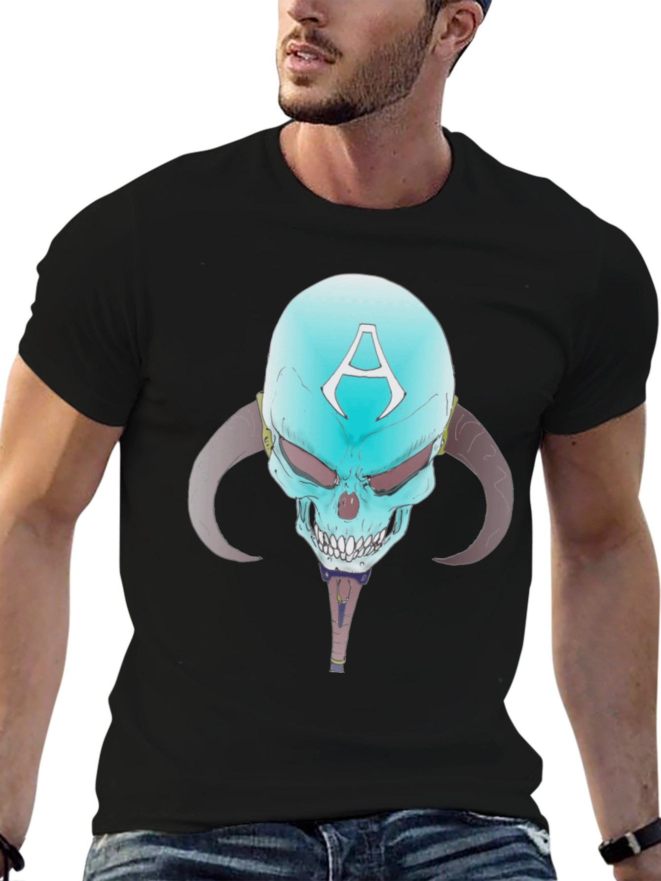 Skull with Horns Graphic Tee - Edgy Design