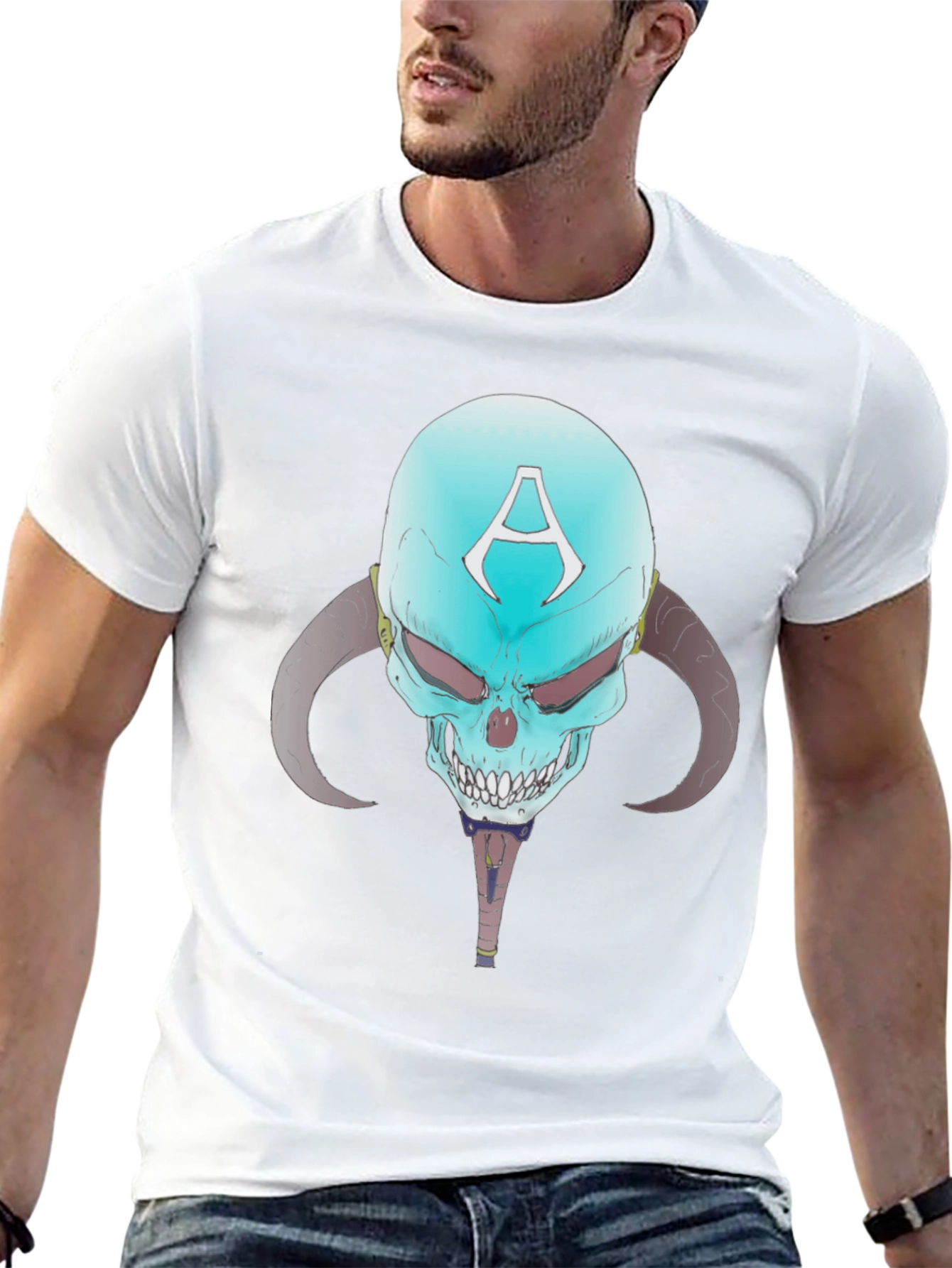 Skull with Horns Graphic Tee - Edgy Design