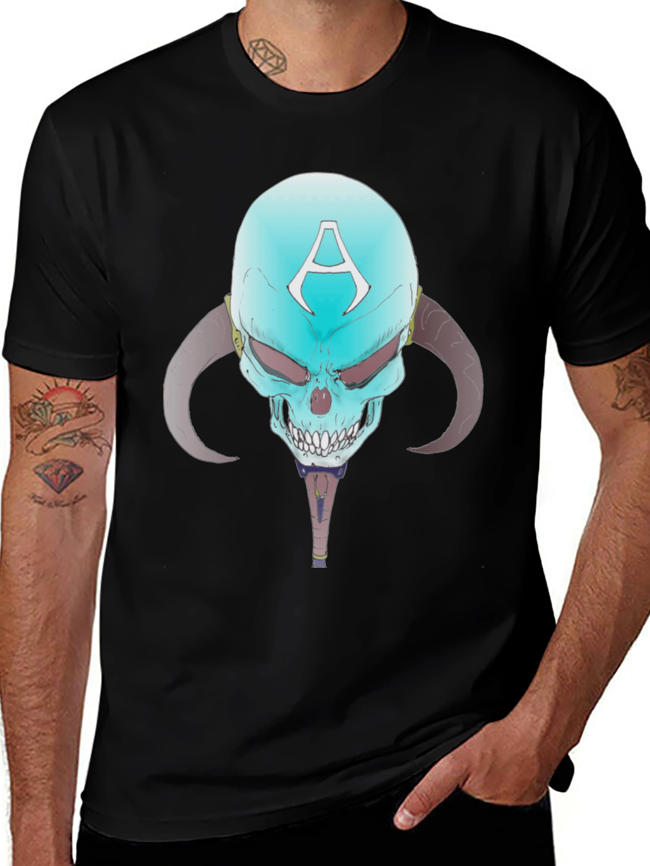 Skull with Horns Graphic Tee - Edgy Design