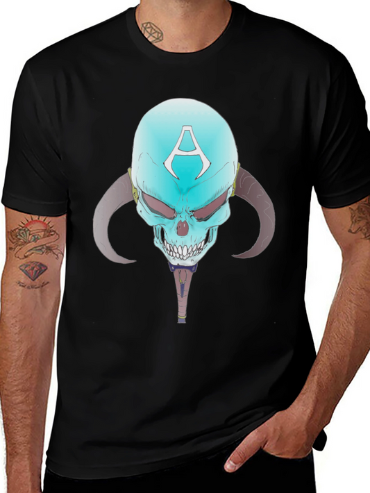 Skull with Horns Graphic Tee - Edgy Design