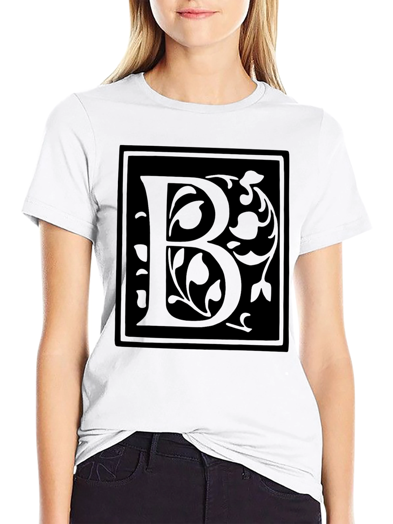 Elegant Black T-Shirt with Letter B Design