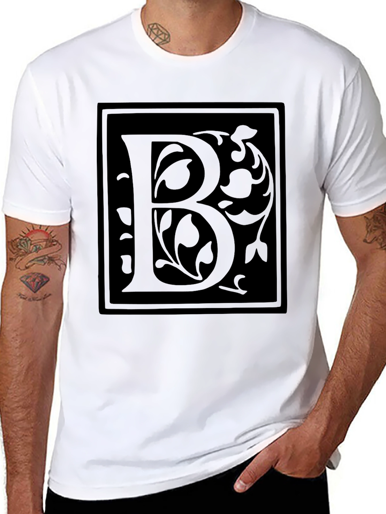 Elegant Black T-Shirt with Letter B Design