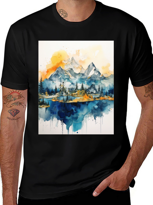 Watercolor Mountain Lake Graphic Tee