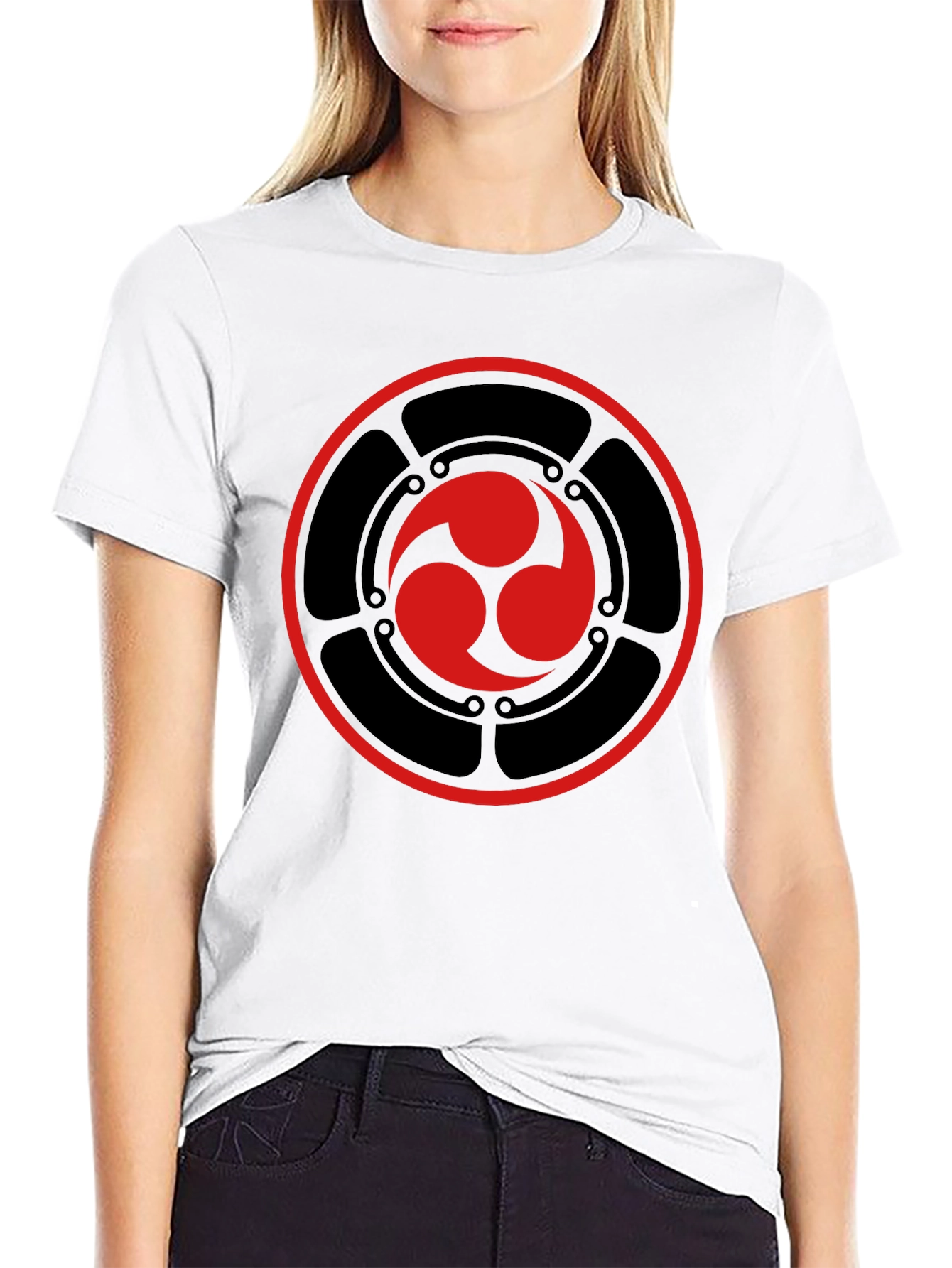 Black T-Shirt with Red Tomoe Design