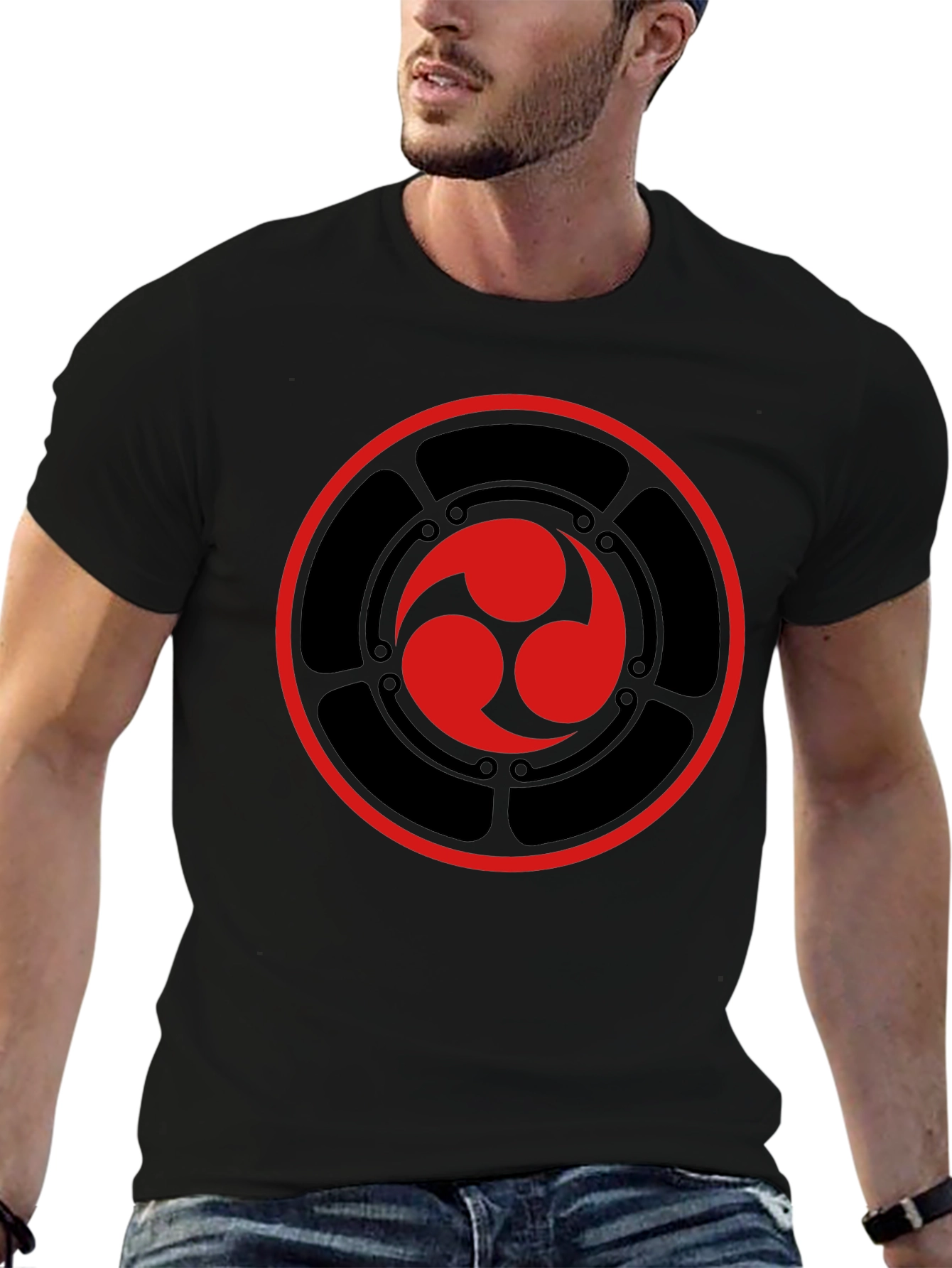 Black T-Shirt with Red Tomoe Design