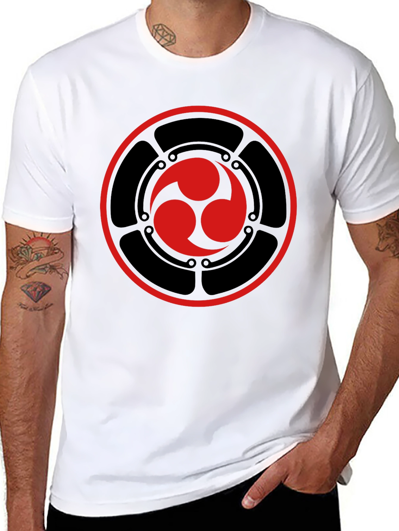 Black T-Shirt with Red Tomoe Design