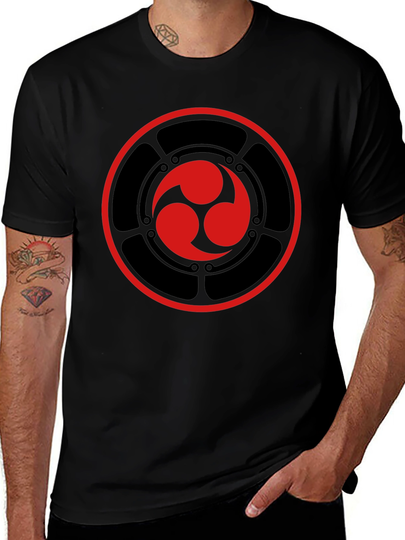 Black T-Shirt with Red Tomoe Design
