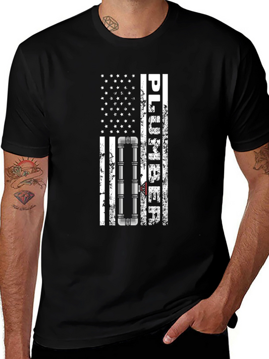 Plumber American Flag T-Shirt - Black