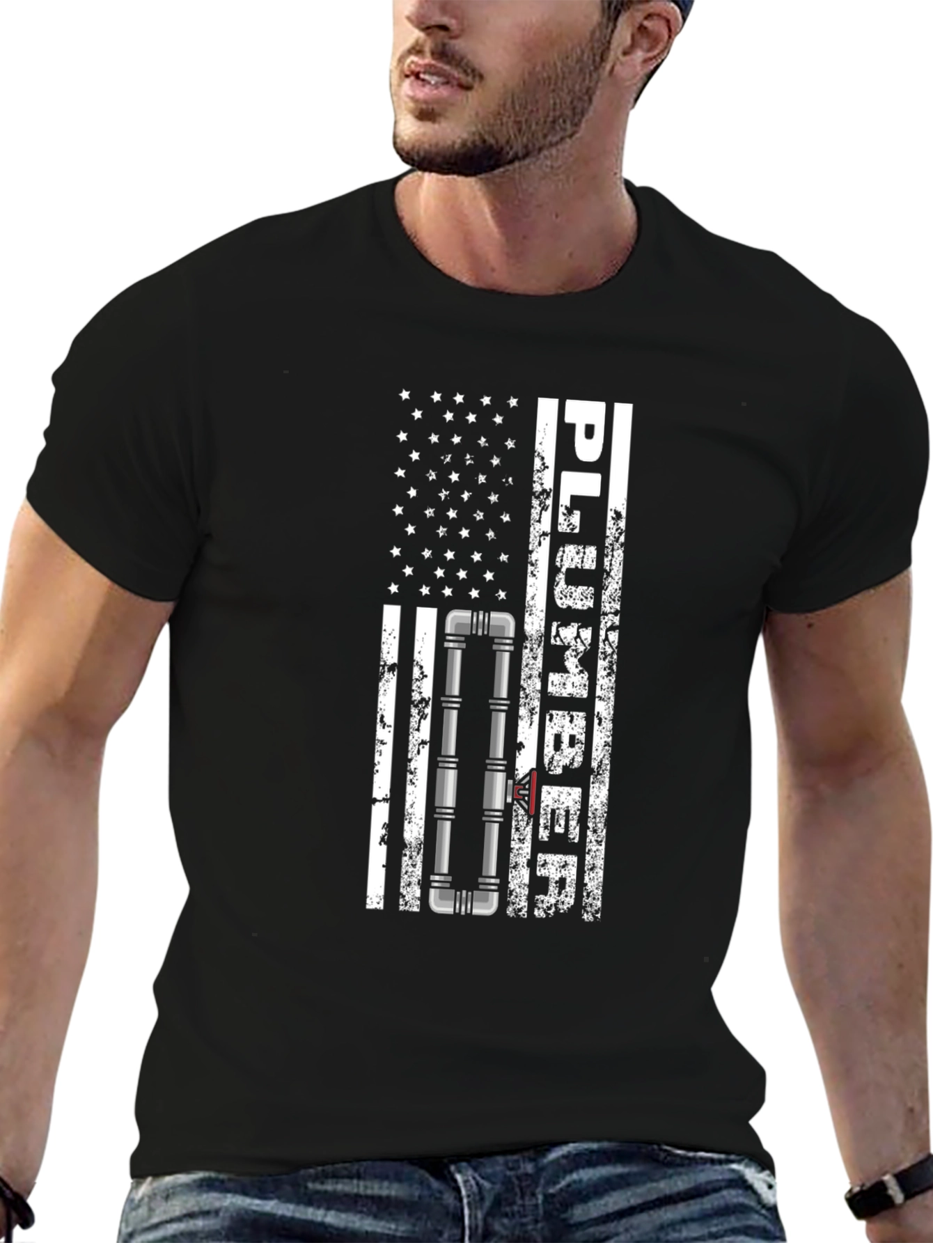 Plumber American Flag T-Shirt - Black